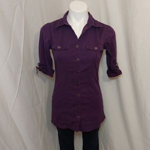 🎁FANG plum stretch button up tunic 3/4 sleeve